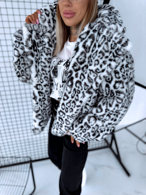 "CHRISTY FL209" faux fur jacket - black with white